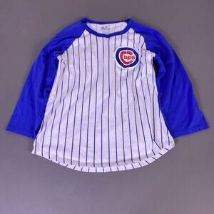 Chicago Cubs Anthony Rizzo 44 Shirt Womens 2XL Pinstripe Raglan Majestic Threads